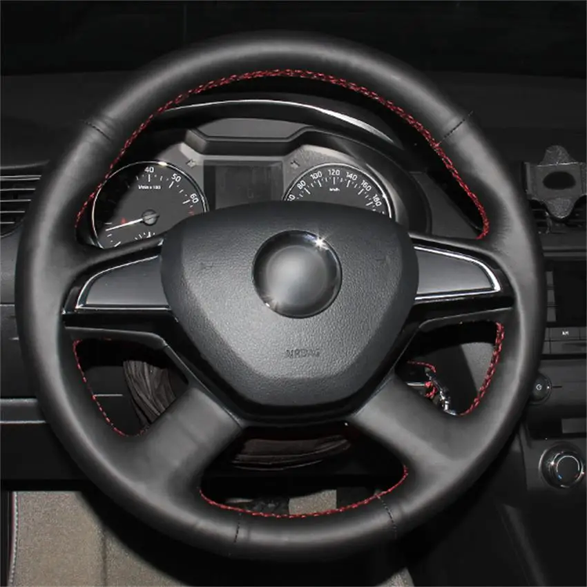 Прошитая вручную искусственная кожа черного цвета для Skoda Octavia 2015 2016 Fabia 2014 Rapid