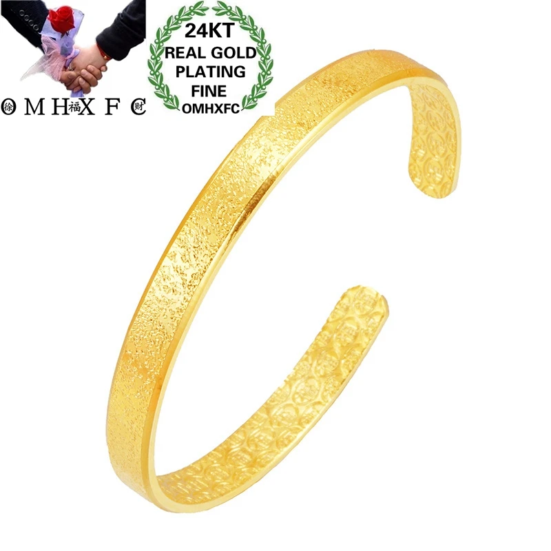 

OMHXFC Wholesale BE408 European Fashion Hot Fine Woman Mother Party Birthday Wedding Gift Vintage Open 24KT Gold Bracelet Bangle