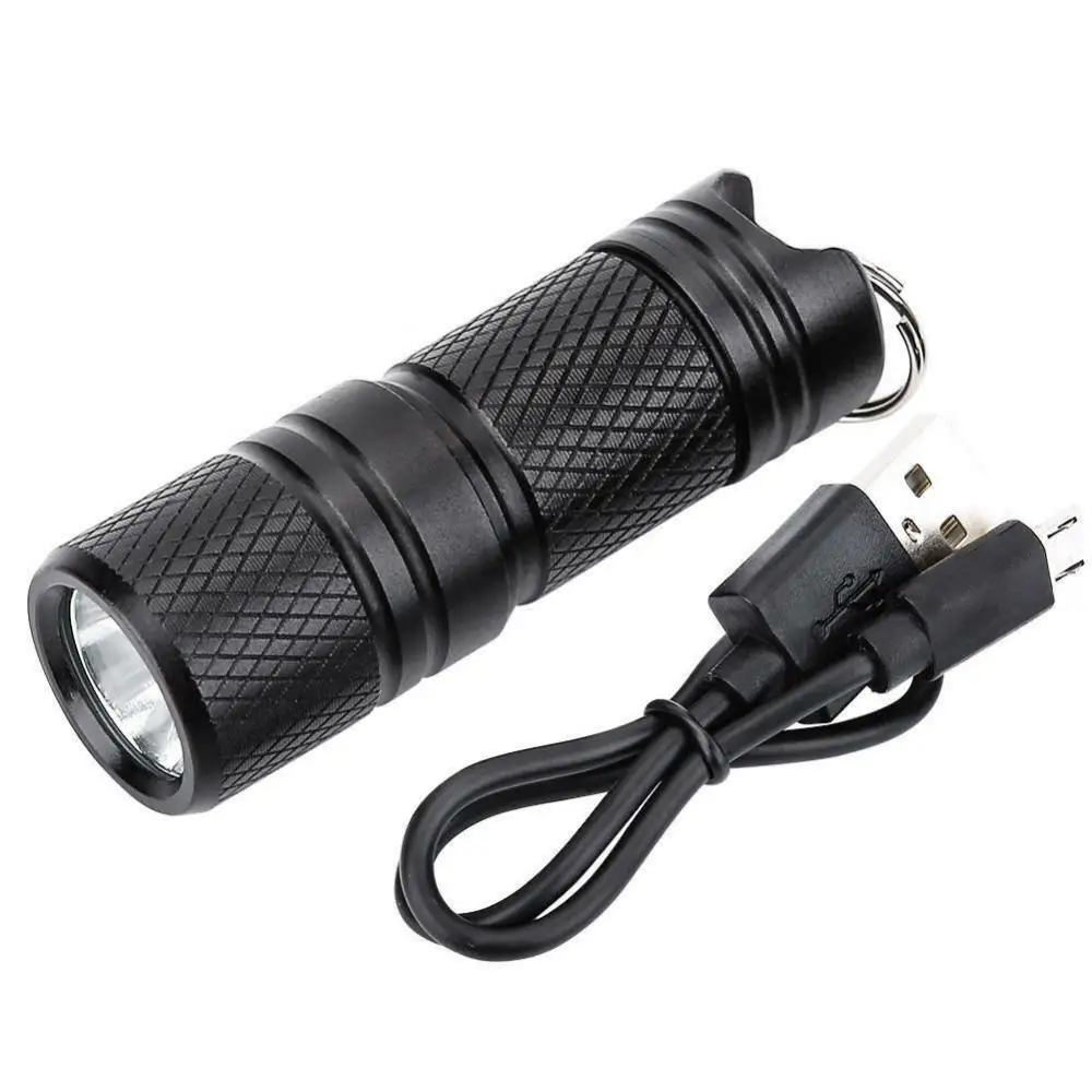 

Outdoor Mini Portable Keychain USB Rechargeable LED Flashlight Torch Lamp Light