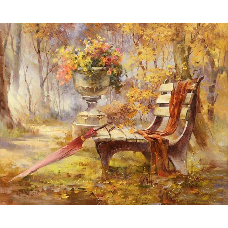 

SELILALI DIY Park Chair Painting By Numbers Landscape Handpainted Oil Painting Home Wall Art Canvas Painting Art