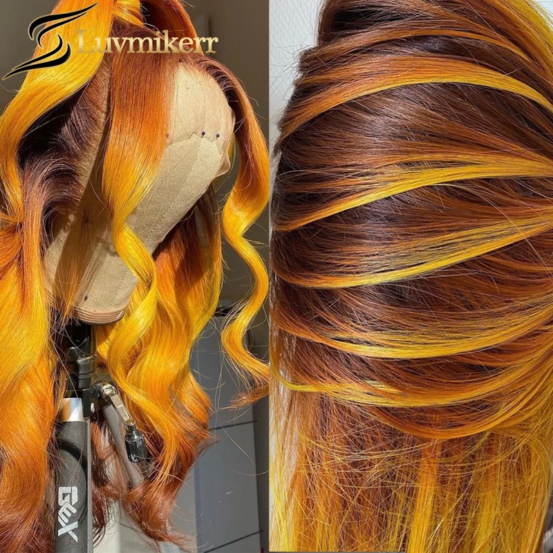 

Transparent 13x6 Ginger Lace Front Wig Cheap Colored Human Hair Wigs With Brown Roots Orange Highlight Hd Lace Frontal For Women