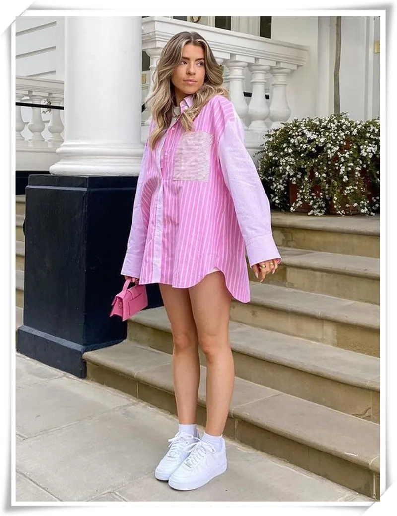 

Oversize Blouse Women Patchwork Striped Shirts Ladies Spring Casual Female Tops Long Sleeve Blouse Summer Tunique Femme