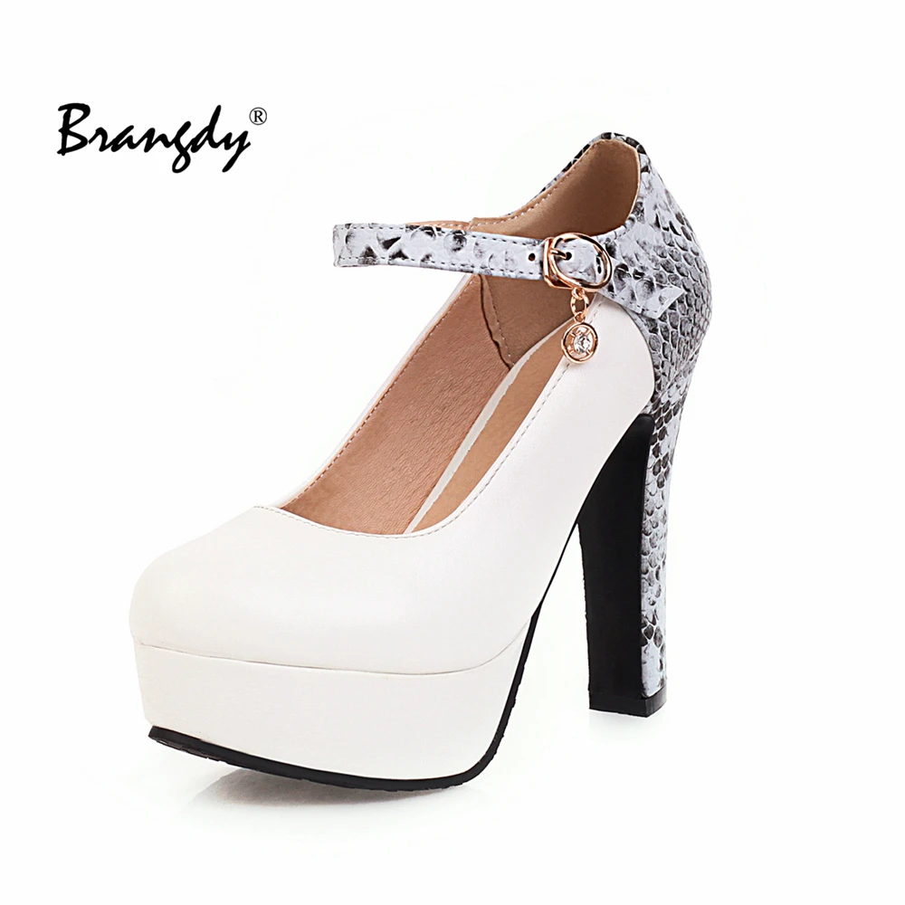 Brangdy Sexy Mary Janes New Women OL high heels Black PU Women Pumps Female Platform Winter Thick with Autumn Round Single Shoes