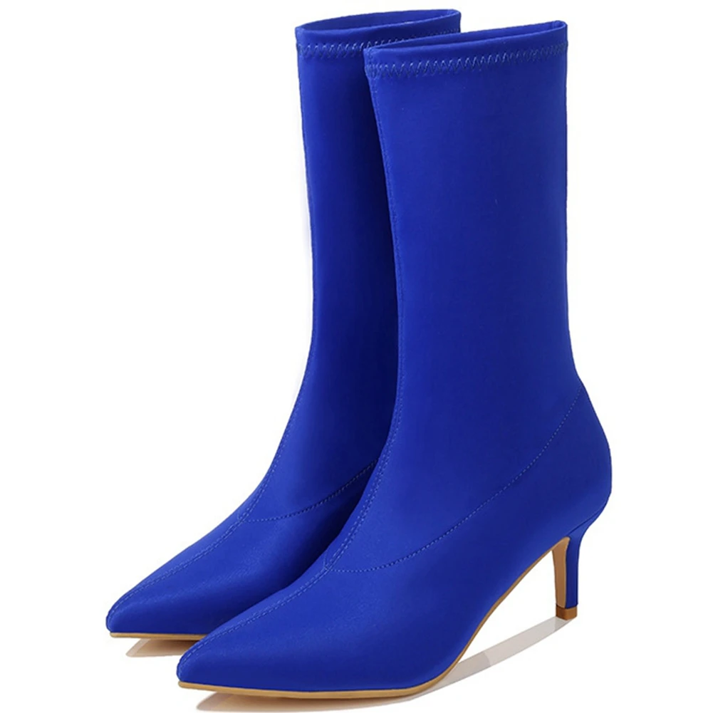 

Karinluna 2020 New Arrival On Sale women shoes Stretch Fabric Pointed Toe Ankle Boots Sexy Thin Heels Autumn Boots