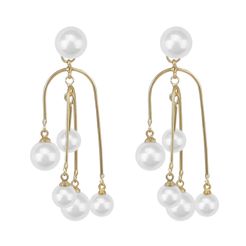 

AMORCOME Vintage Simulated Pearl Women Long Earrings White Round Pearls Pendant Geometric Earrings Korea Fashion Wedding Jewelry