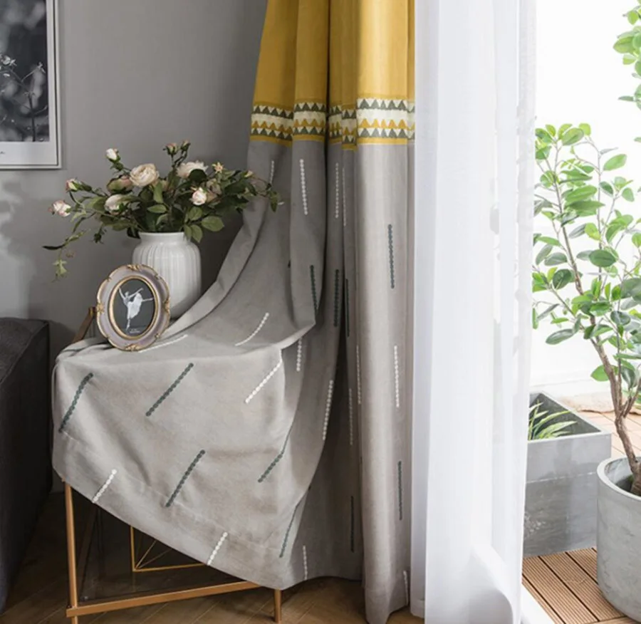 Современные серо желтые шторы для окон с вышивкой гостиной роскошные занавески