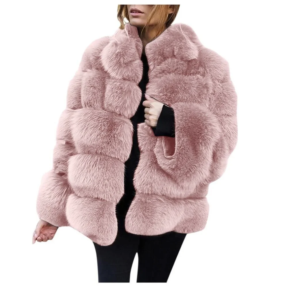 2021 Fall Vintage Lady Warm Winter Fluffy OverCoats Short Clothes Plus Size Faux Fur Coat Women Spliced Artificial Jacket | Женская