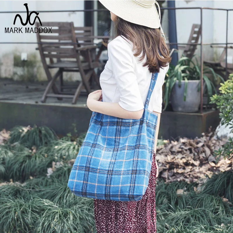 Женская шерстяная сумка через плечо клетчатая модная тканевая Холщовая Сумка