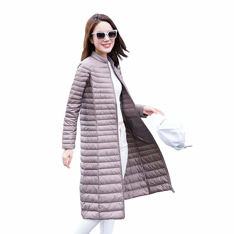 

Ultra Light White Duck Down Jacket 2019 Autumn Winter Women Plus Size 3XL Long Coat Stand Slim Warm Down Coat Female Parka
