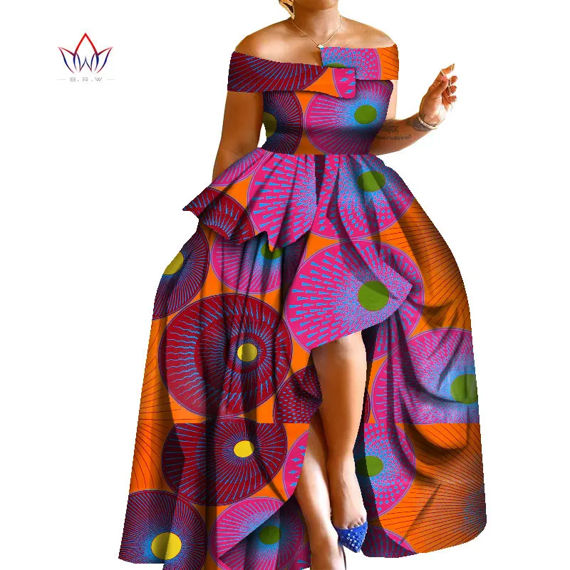 African Print Dresses Bazin Riche Off- Shoulder Print Wax Long Dresses for Women Plus Size 6XL Africa Clothing for Party WY8297