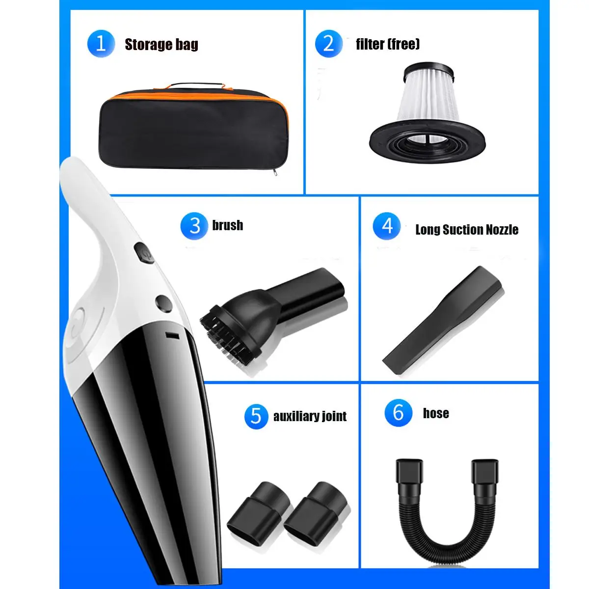 

Electrical 120W Wet Dry Car Vacuum Cleaner Hand-held Suction Wireless Rechargeable Home & Auto Dual-use Dust Collector