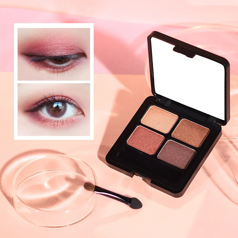 

4 Colors Pigmented Eyeshadow Palette Delicate Eye Shadow Cosmetics with Brush Waterproof Sweatproof Lasting Shadow Female Makeup