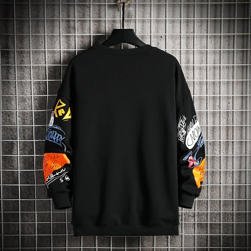 

New Mens Sweatshirt Casual Hoodies 2021 Spring Graffiti Oversized Japanese Hip Hop Streetwear Men Loose Sweatshirts Pullover Top