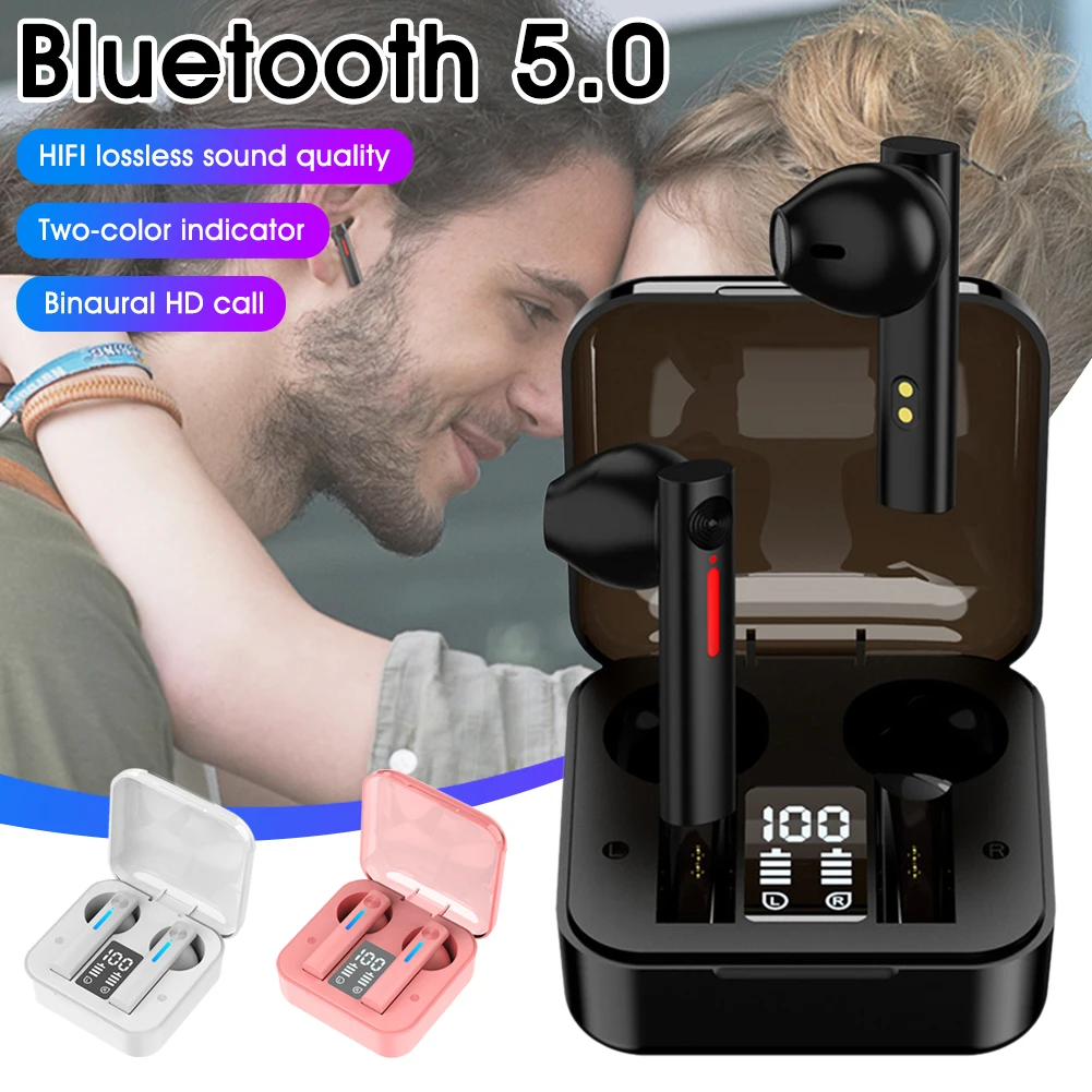 

Blue-tooth 5.0 Headphones Wireless Earphones with Charging Box 9D Stereo Sports Earbuds with Microphone Lightweight Headsets
