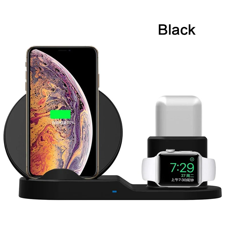 Черный 3 в 1 быстрое Qi Беспроводное зарядное устройство для iPhone X 8 plus samsung Зарядное устройство Док-станция для Apple watch 1 2 3 4 Airpods зарядное устройство Подставка - Цвет: Черный