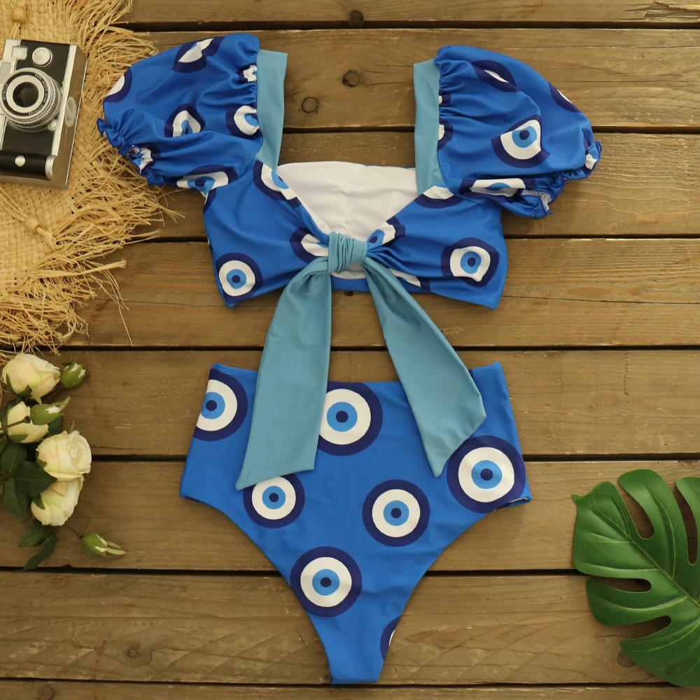 Сексуальный комплект бикини и рубашка купальник с принтом голубого