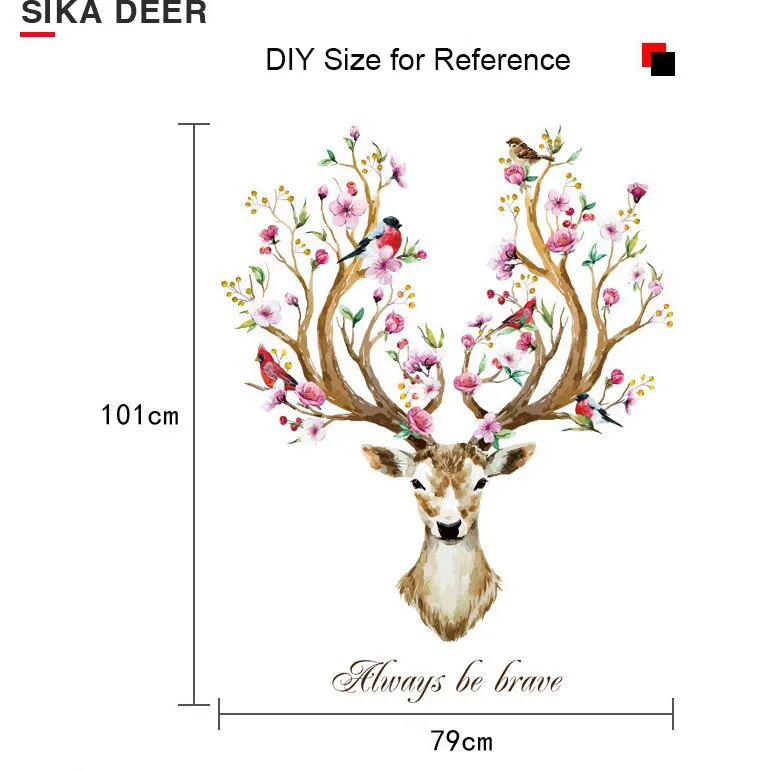 DIY Sika Deer Head Flowers Wall Stickers Living Room Art Vinyl Birds Wallpaper Decals for Kids Baby Home Decor Always Be Brave | Дом и сад