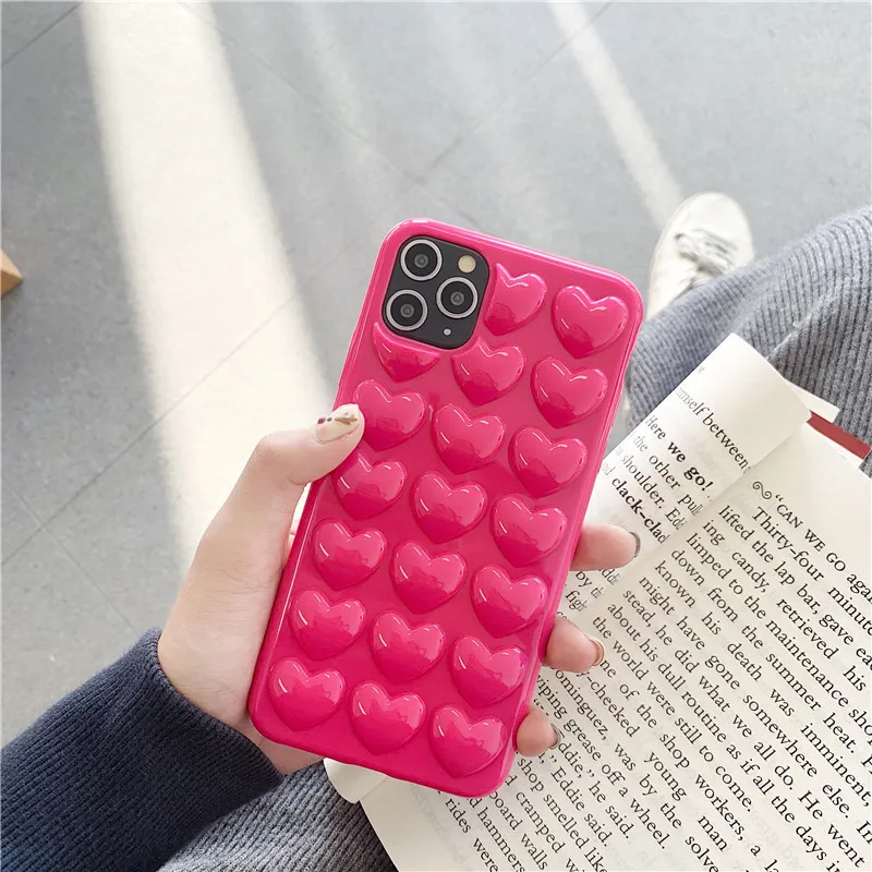 

3D Love Heart Candy Phone Case For Iphone 11 Pro Max 12 Pro Mini XR XS 8 X 7 6 6s Plus SE 2020 Silicone Lanyard Back Cover