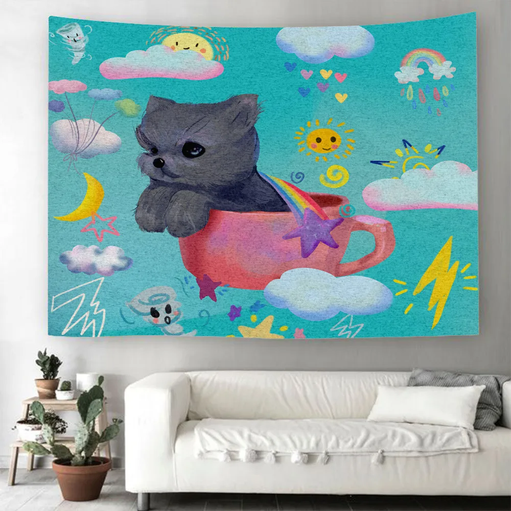 Собаки рисунок питомца гобелен с героями мультфильмов Декор стены ткань тонкое