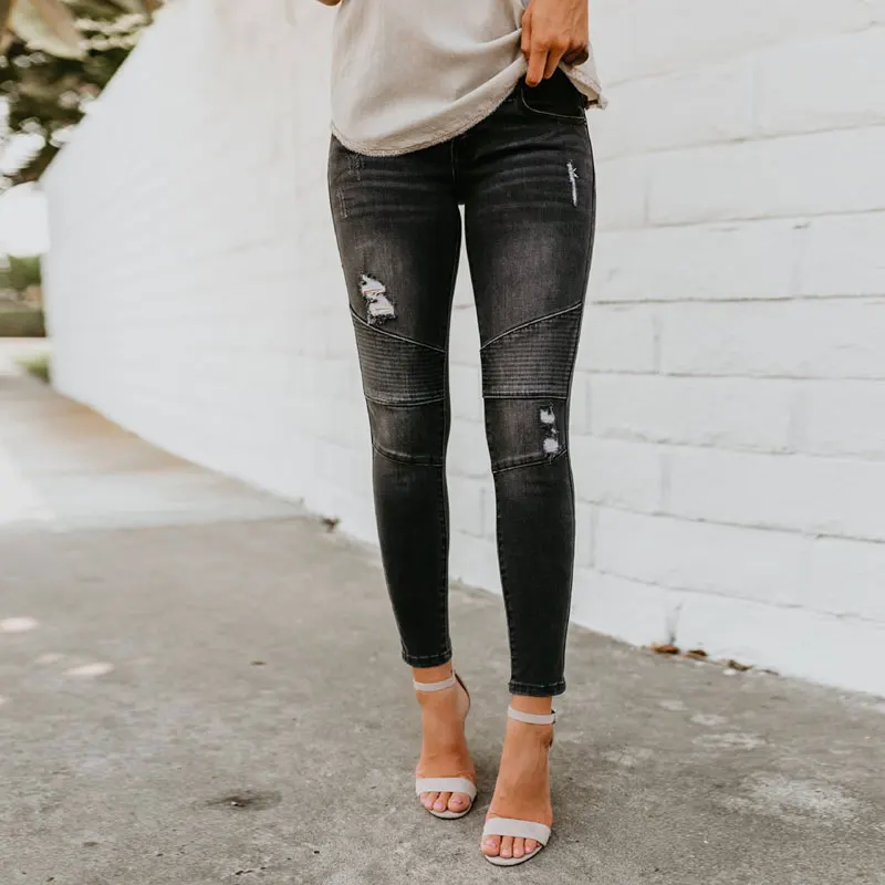 Цвет: черный синий мотоциклетные байкерские ZipJeans Для женщин Тонкий Средний