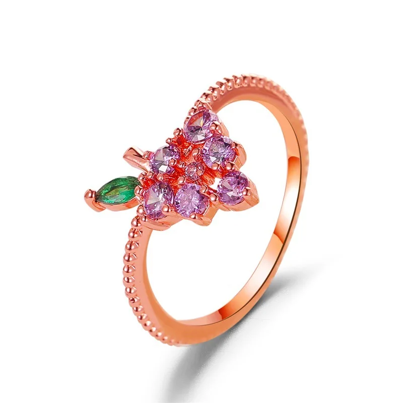 Кольцо ZYZQ с фруктами женское из металла меди кристаллами вишни яблока ювелирные