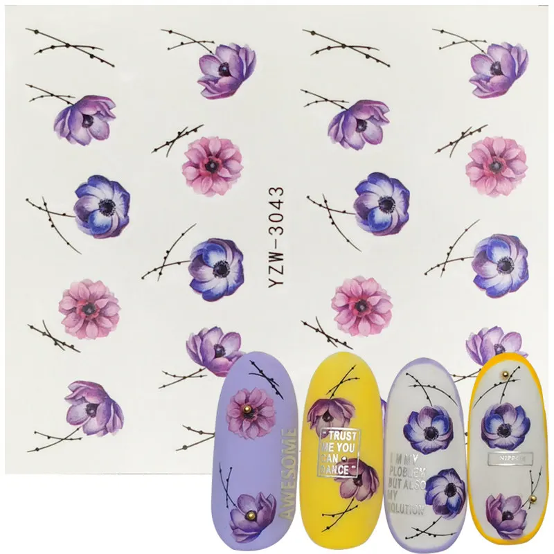 

1 Sheet Floral Slider Water Stickers Decal For Nail Art Transfer Tattoo Flamingo Leaf Gel Manicure Adhesive Decor Tip