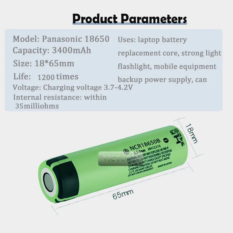 Panasonic новый 100% оригинальный NCR18650B 3 7 V 3400 мА/ч без PCB литий Перезаряжаемые Батарея