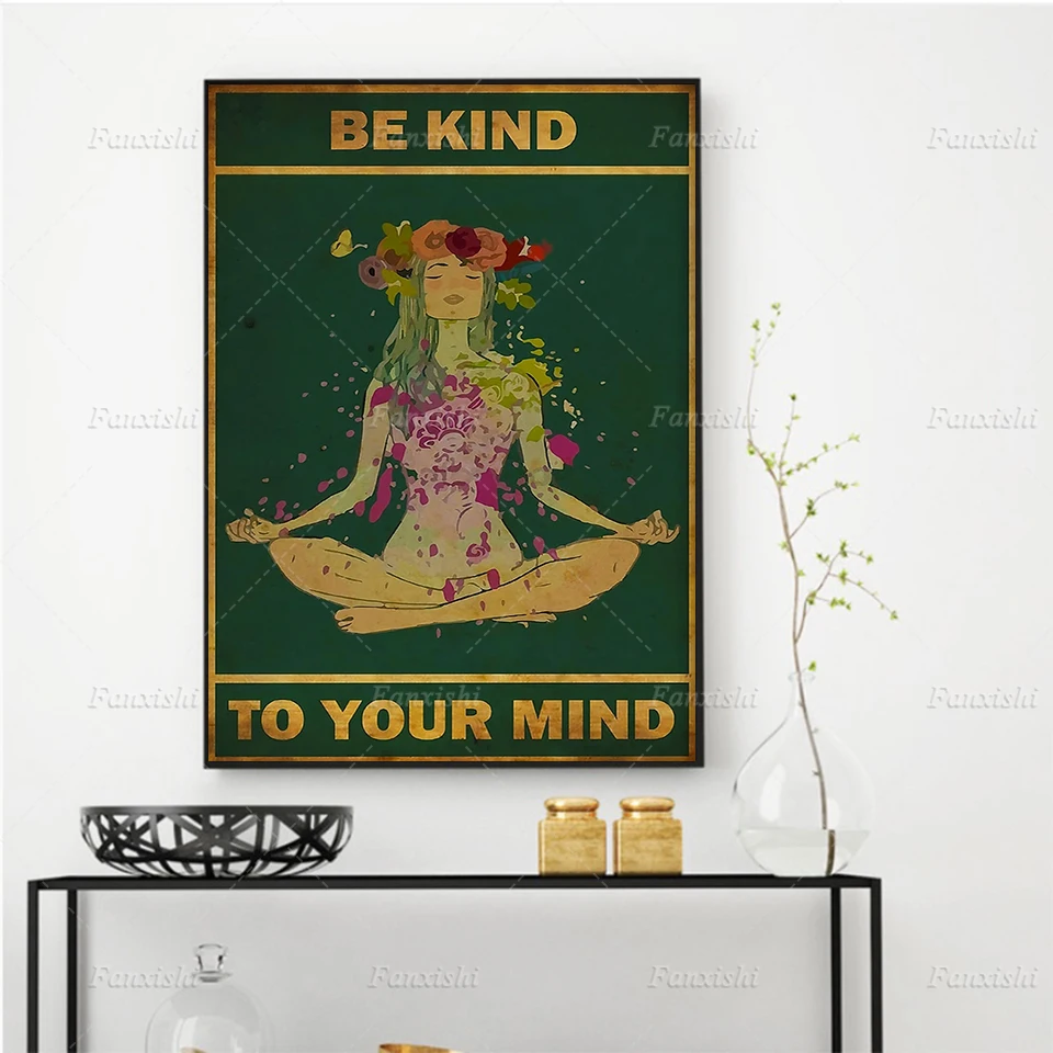 

Be Kind To Your Mind Yoga Floral Garden Prints Art Posters Painting Retro Wall Art Canvas Modular Picture Home Living Room Decor