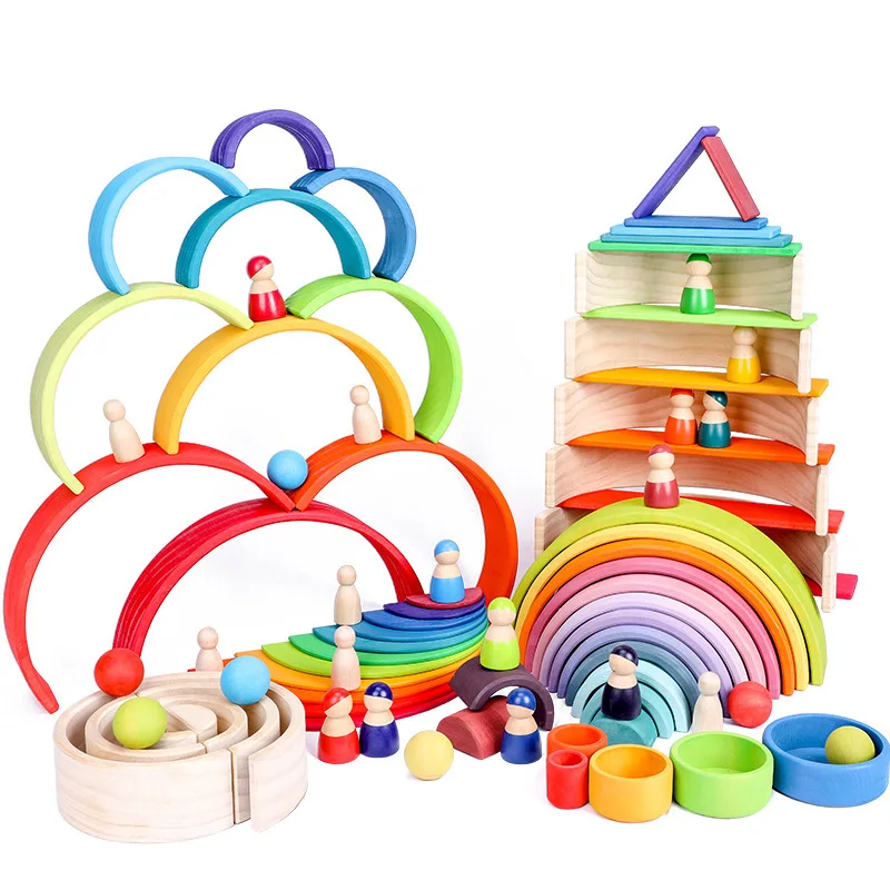 

Baby Toys Wooden Rainbow Stacker Wooden Rainbow Blocks Wooden Stacking Toys Montessori Educational Toy for Kids