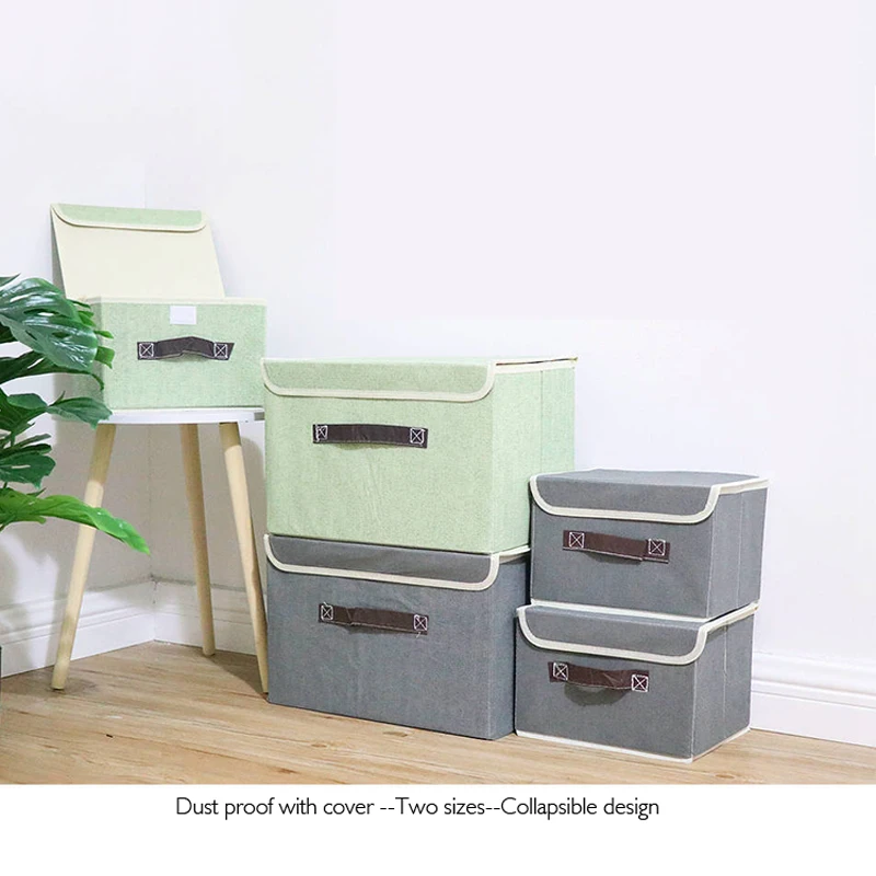 Хлопок и Лиен коробка для хранения с крышкой 2 размера одежда носки игрушки