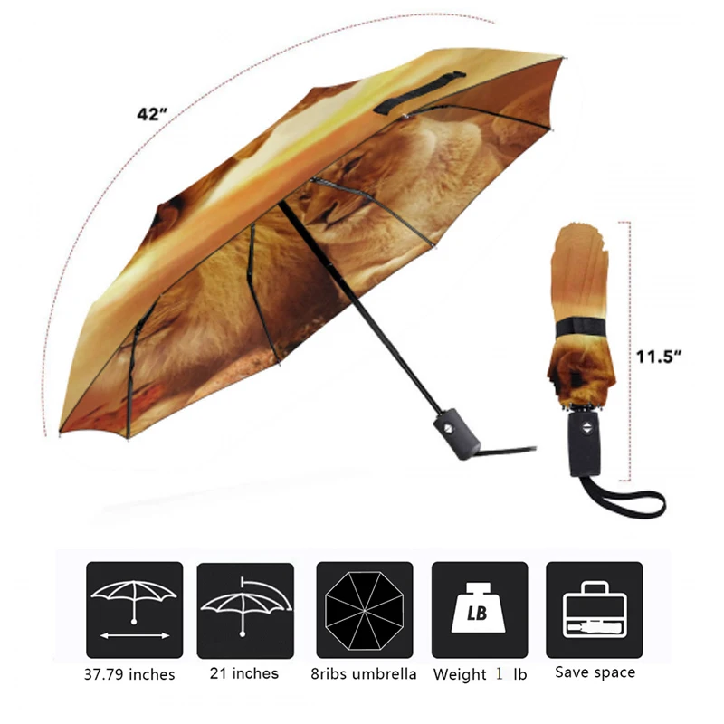 Креативный Зонт с принтом льва 3 Складной полностью автоматический зонт УФ