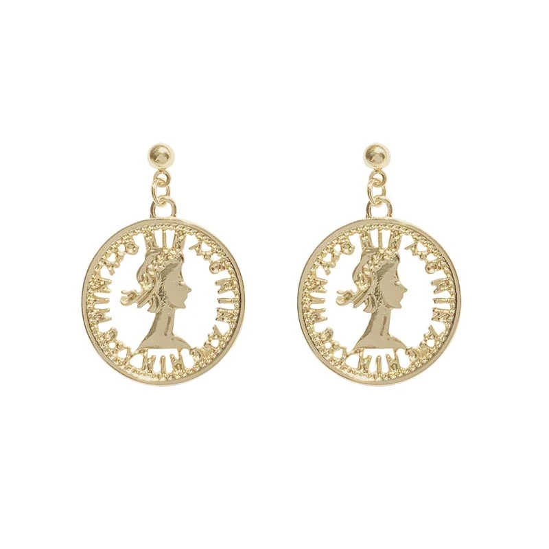 

HANGZHI 2020 New Design Simple Geometric Retro Earrings Metal Hollow Light Luxury Avatar Earring for Women Girls Jewelry Gift