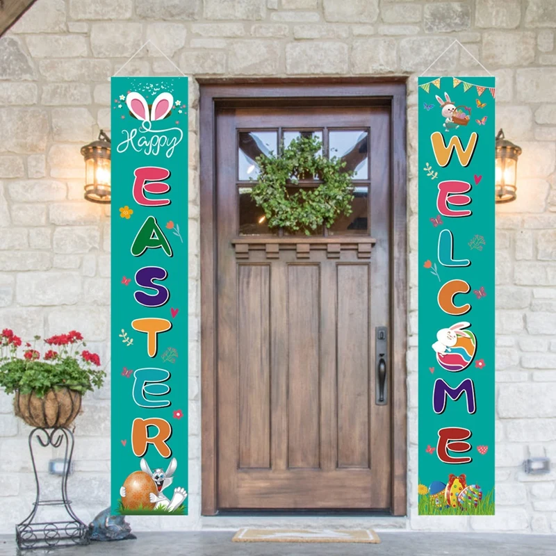 

Easter Porch Sign, Easter Bunny Hanging Banners Easter Poster for Spring Outdoor Indoor Porch Door Decorations and Home Walls Ho