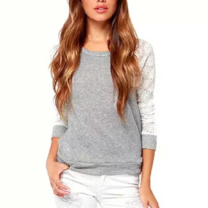 

Women Hoody Summer Spring Autumn Lace Patchwork Hoodies Backless Shirt Tops Casual Sweatshirts Mujer Camisas Femininas