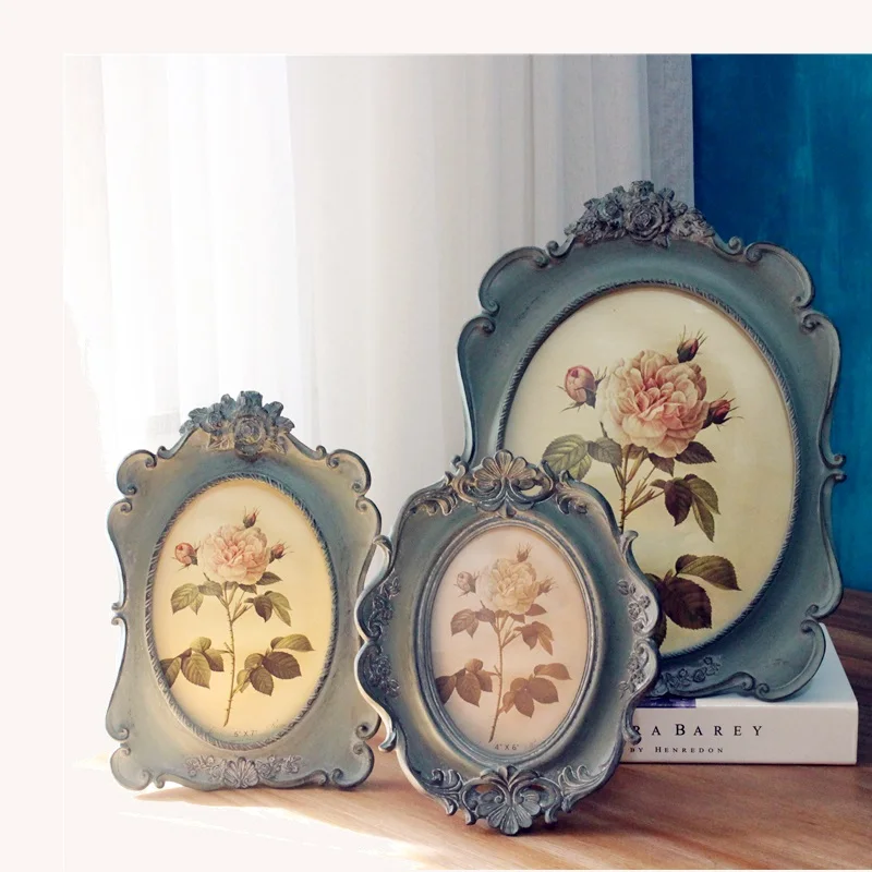 Рамка для фотографий в европейском ретро стиле американском голубая овальная