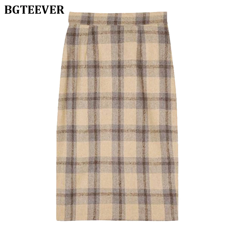 Женская длинная клетчатая юбка BGTEEVER винтажная прямая с высокой талией