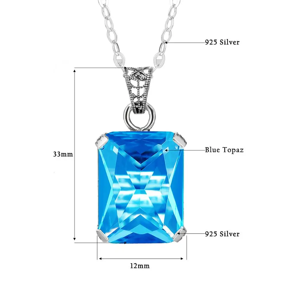 

New Trendy Jewelry Real 925 Sterling Silver Pendant Blue Topaz Gemstone Rectangle Neo-Gothic Wedding Fashion Jewelry For Women