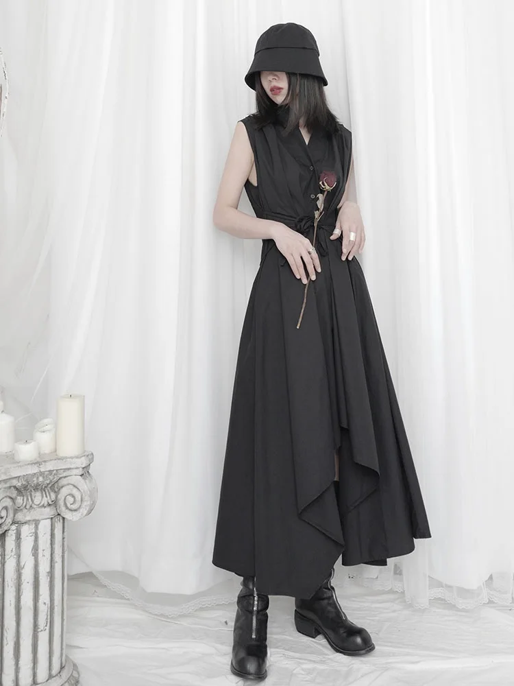 

Рубашка женская без рукавов, длинная однотонная простая юбка-рубашка, Модная и удобная рубашка на шнуровке с индивидуальным дизайном