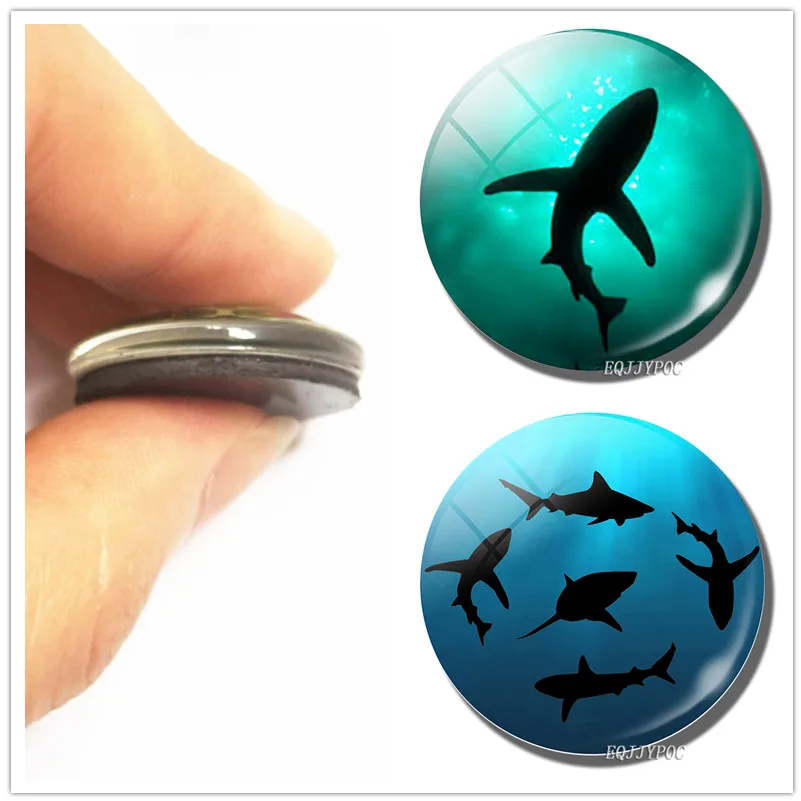Круглая Акула 30 мм магнит на холодильник океанские акулы фото стеклянный