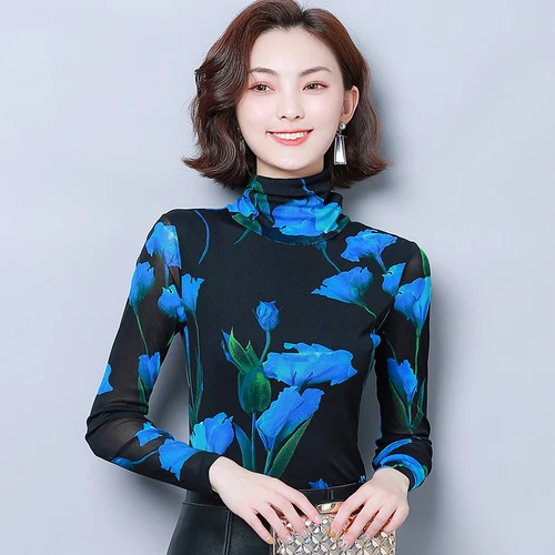 Женская утолщенная элегантная приталенная рубашка с эластичным принтом