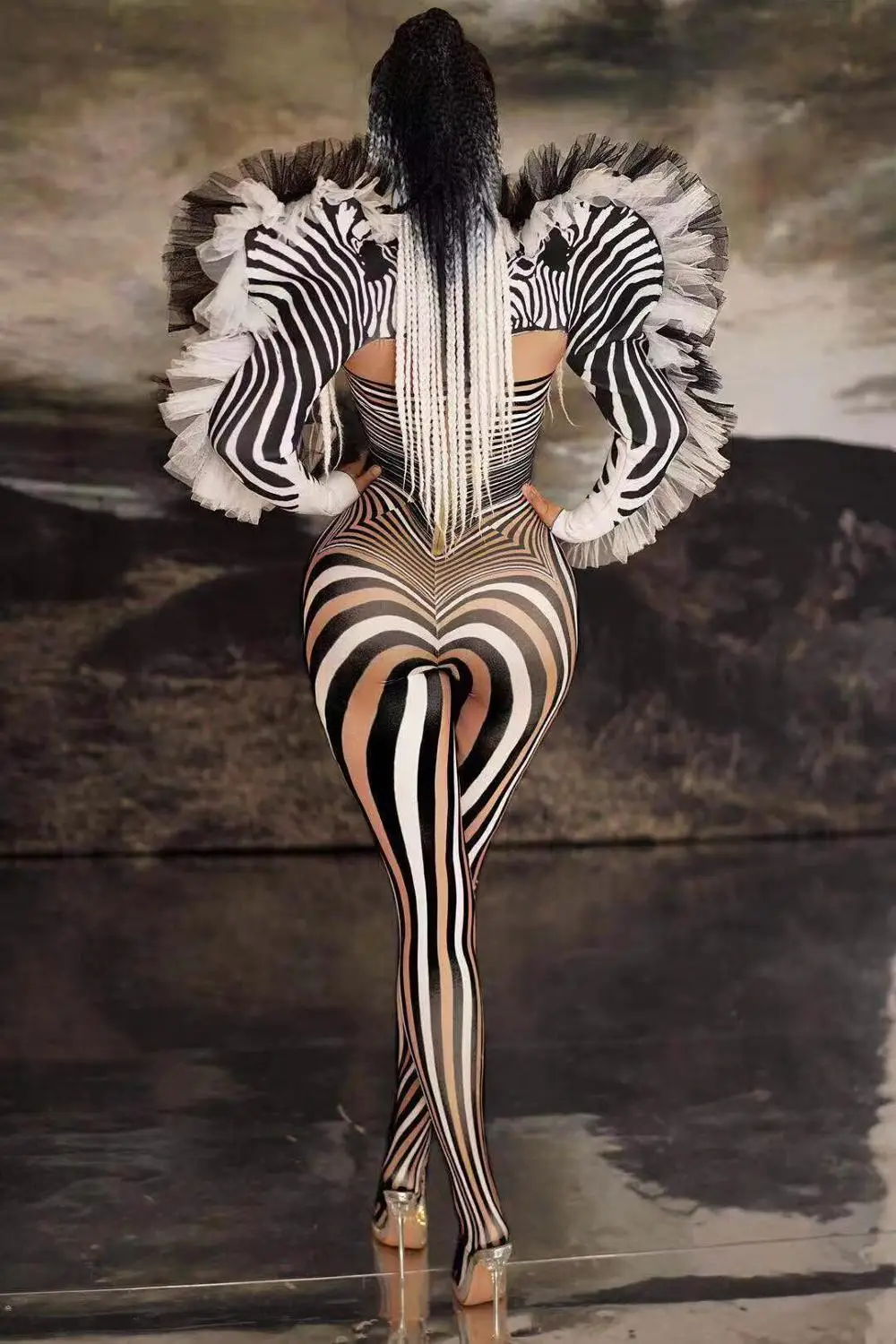 Fashion Zebra Pattern Jumpsuit Women Singer Sexy Stage Outfit Bar DS Dance Cosplay Bodysuit Performance Show Costume | Тематическая