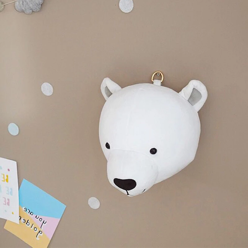 Bear Голова животного, медведь, олень, слон, Настенное подвесное крепление, плюшевая игрушка, кукла принцессы для девочки, подарок для ребенка, детская комната, Настенный декор - Цвет: Bear