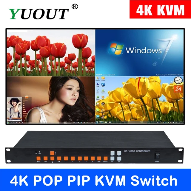 YUOUT TK FH4000 4K HDMI quad multi просмотра 4x1 с входом и выходом поп PIP KVM функциями