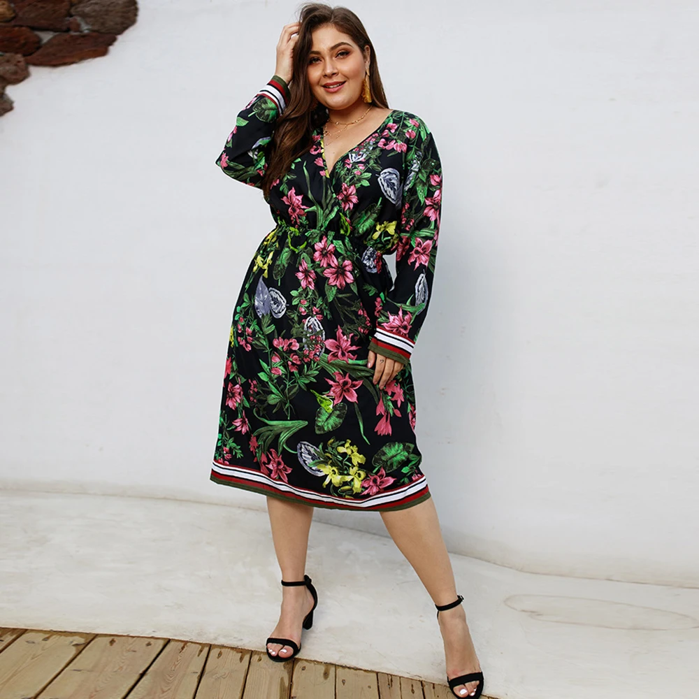 Женское элегантное платье большого размера модная винтажная Цветовая печать