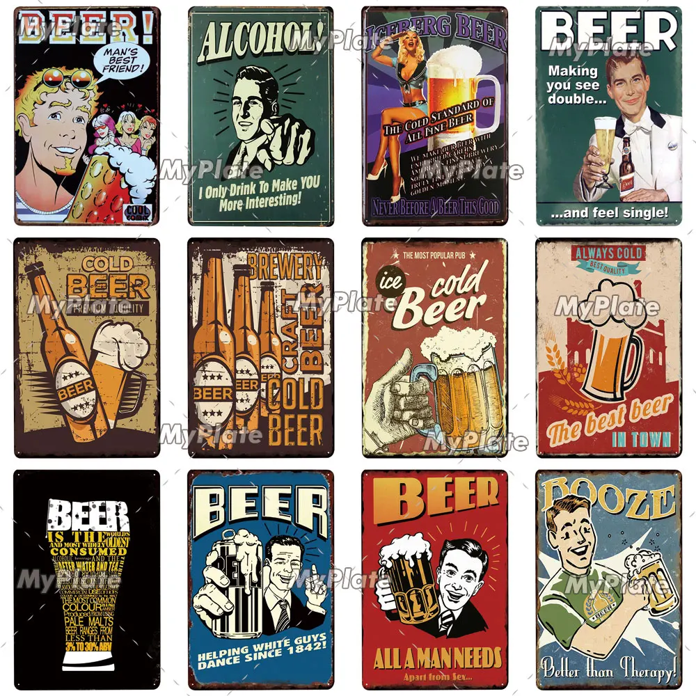 Металлическая табличка с надписью холодное пиво жестяная со спиртом настенный