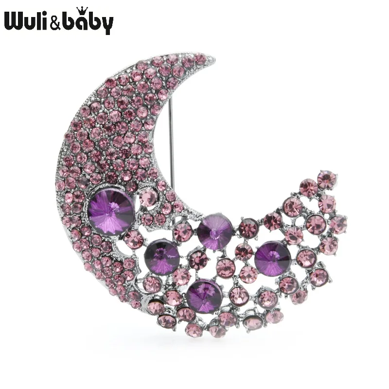 Wuli &amp baby фиолетово-белая Хрустальная брошь в виде Луны женская и Мужская форме