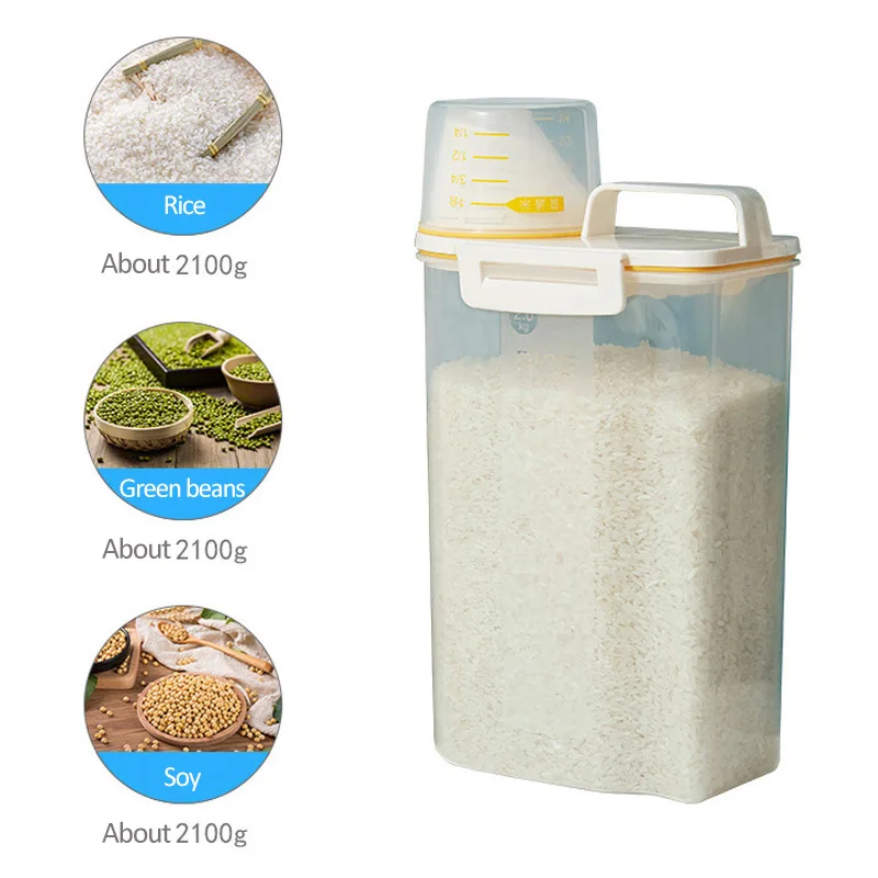 

Sealed Cereal Insect-Proof Rice Bucket With Measuring Cup Transparent Rotary Food Moistureproof Tank Kitchen Storage Box