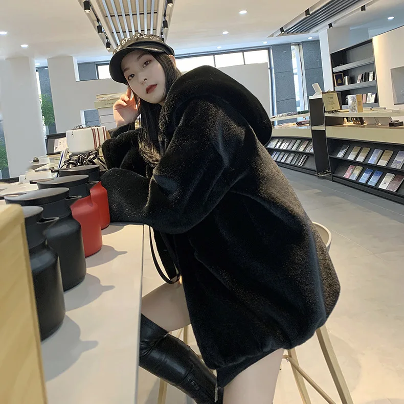 Женское пальто с искусственным мехом повседневное теплое из толстого плюша