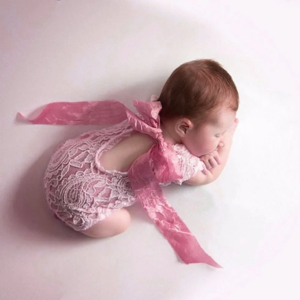 

Newborn Photography Props Lace Baby Romper Studio Photography Accessories Lace Romper Back Tie Girls Outfit Baby Gift