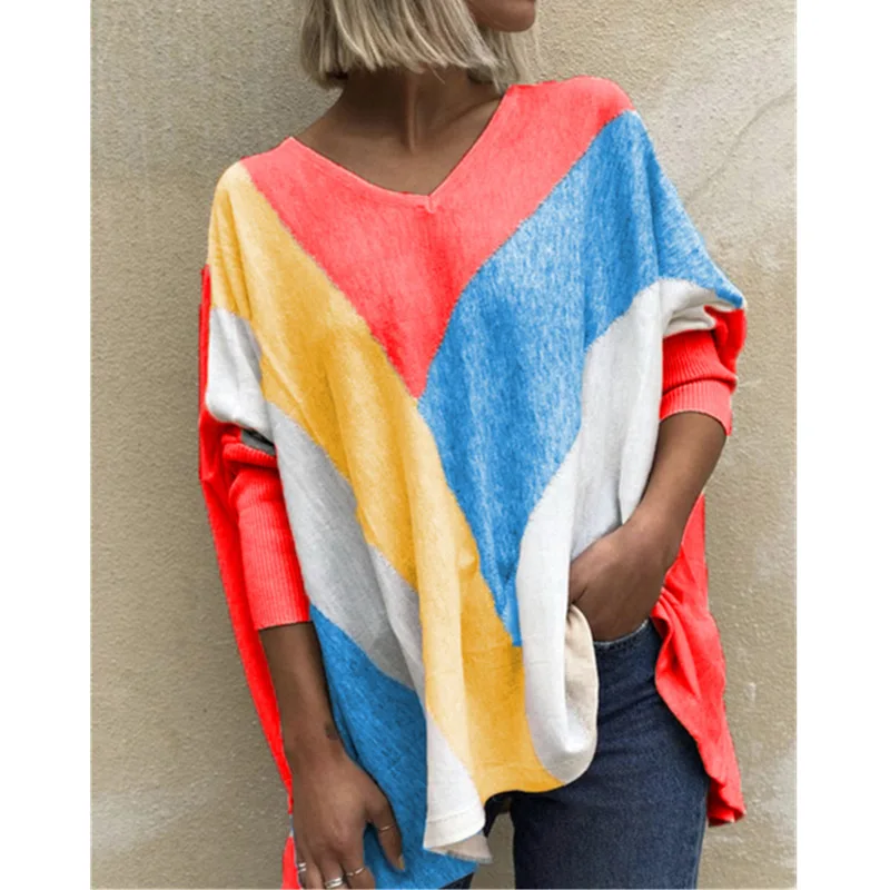 

2020 New Arrival Spring Autumn Color Striped Long Sleeve Casual Loose Tops For Women Blouse